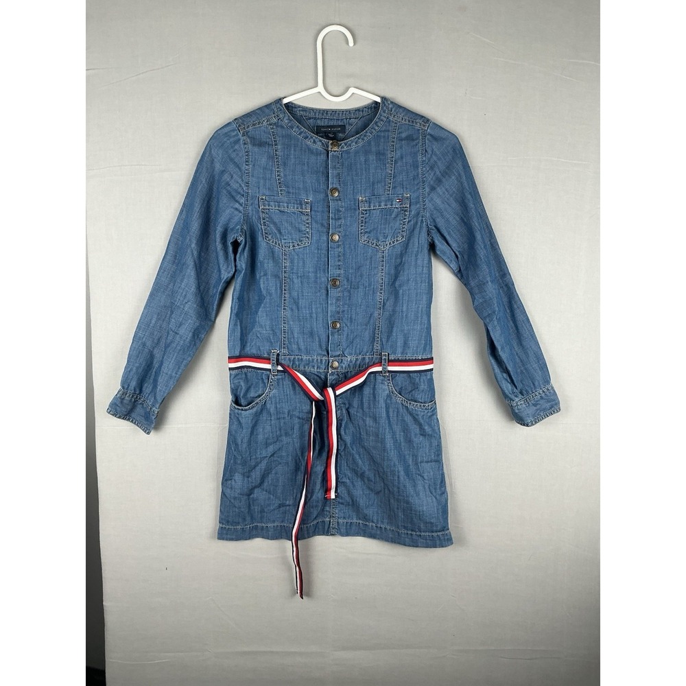 TOMMY HILFIGER Girl's Belted Denim Dress - Size 14